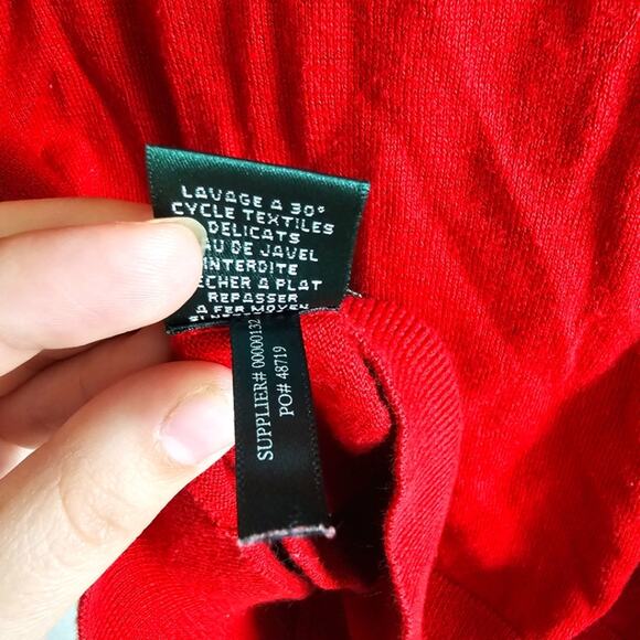 Lauren Ralph Lauren Petite Red Cardigan P/S – Classic Cotton Sweater - Picture 5 of 7